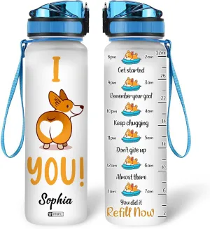 Hyturtle Personalized Corgi Water Bottle - 32oz Motivational Water Bottle with Leak-Proof Lid & Time Marker - Custom Name Gift for Corgi Lovers, Women, Girls, Pet Owners - Birthday & Christmas Gift