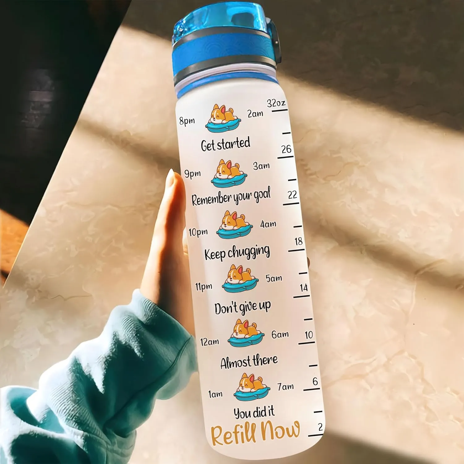 Hyturtle Personalized Corgi Water Bottle - 32oz Motivational Water Bottle with Leak-Proof Lid & Time Marker - Custom Name Gift for Corgi Lovers, Women, Girls, Pet Owners - Birthday & Christmas Gift