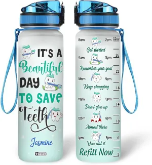 Hyturtle Personalized Dental Water Bottle - 32oz Motivational Water Bottle with Leak-Proof Lid & Time Marker - Custom Name Gift for Dentists, Dental Hygienists & Dental Students On Birthday Christmas