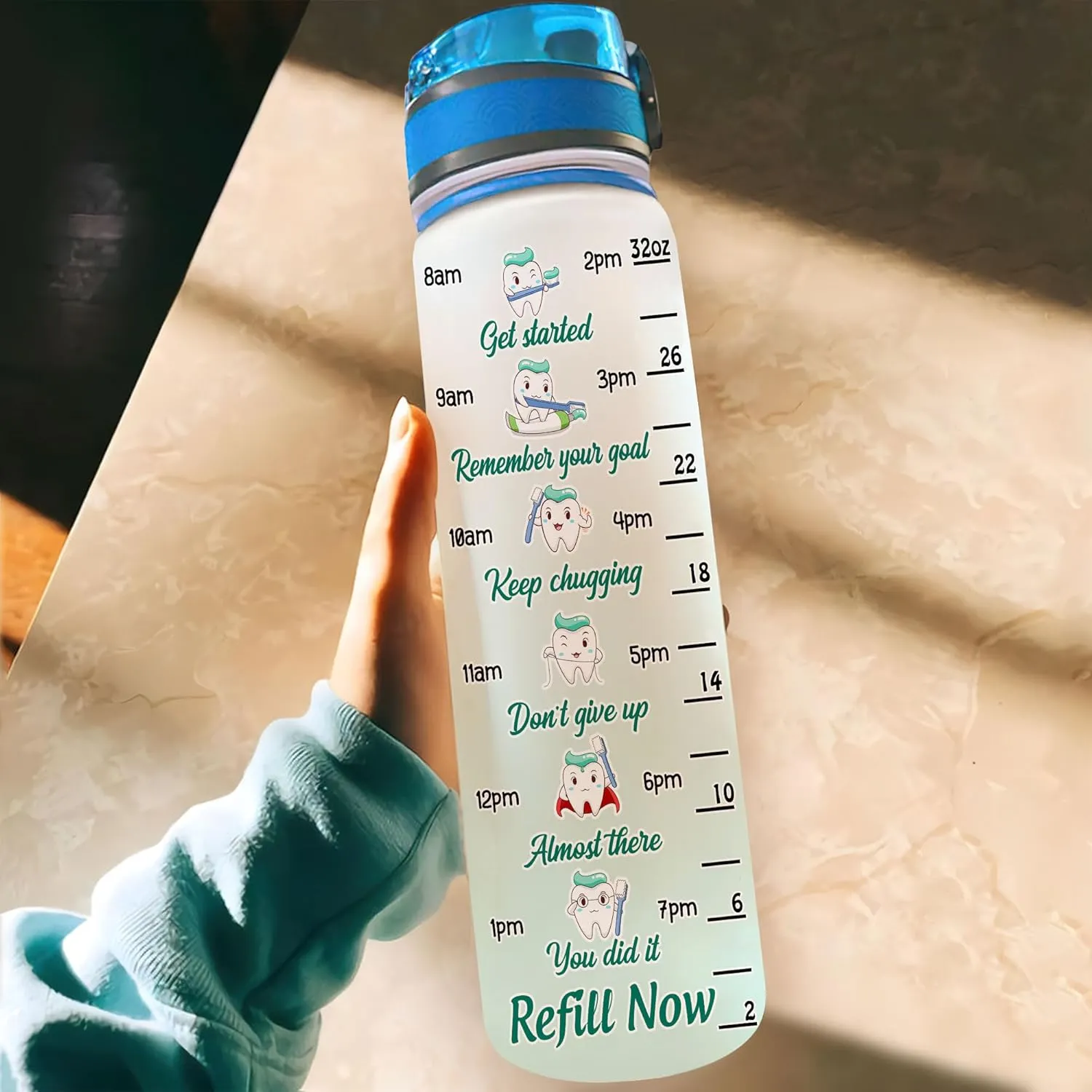 Hyturtle Personalized Dental Water Bottle - 32oz Motivational Water Bottle with Leak-Proof Lid & Time Marker - Custom Name Gift for Dentists, Dental Hygienists & Dental Students On Birthday Christmas