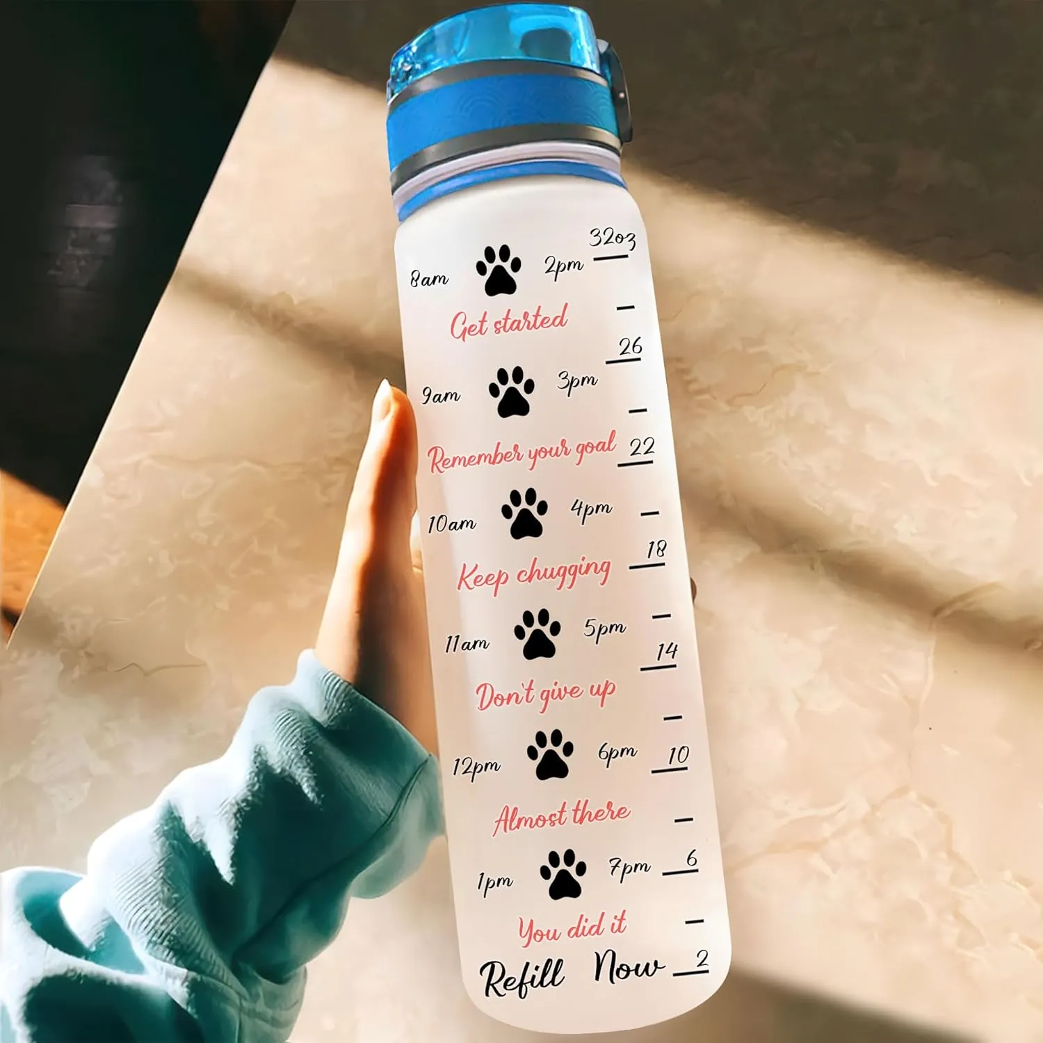 Hyturtle Personalized Dog Water Bottle - 32oz Motivational Water Bottle with Leak-Proof Lid & Time Marker - Custom Name Gift for Dog Lovers, Women, Girls, Pet Owners - Birthday & Christmas Gift