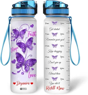 Hyturtle Personalized Purple Butterfly Water Bottle - 32oz Motivational Water Bottle with Leak-Proof Lid & Time Marker - Custom Name Gift for Butterfly Christ Lovers Women - Birthday & Christmas Gift
