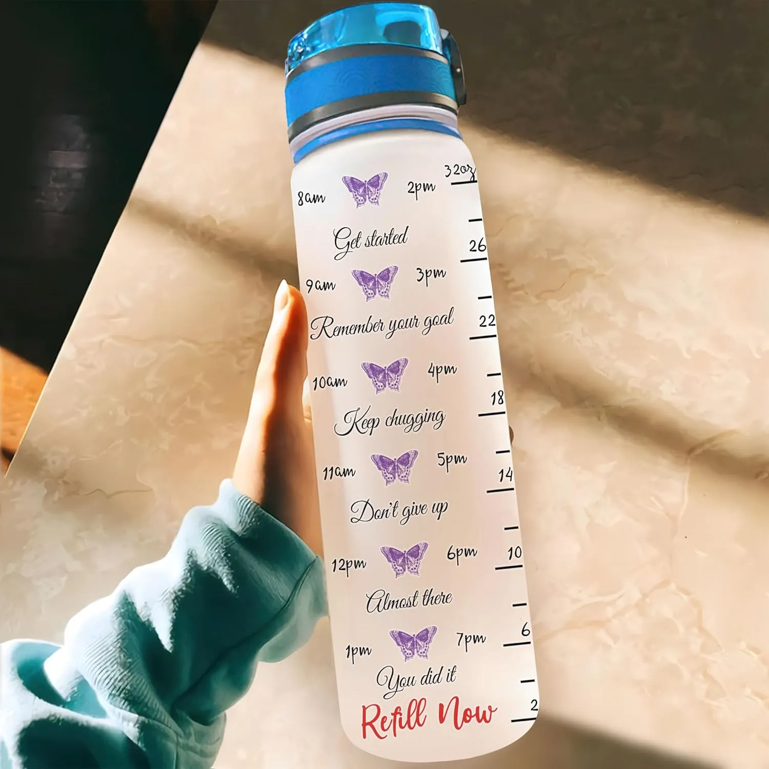 Hyturtle Personalized Purple Butterfly Water Bottle - 32oz Motivational Water Bottle with Leak-Proof Lid & Time Marker - Custom Name Gift for Butterfly Christ Lovers Women - Birthday & Christmas Gift