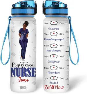 Hyturtle Personalized Registered Nurse Water Bottle - 32oz Motivational Water Bottle with Leak-Proof Lid Time Marker - Custom Name Gift for Women, Nursing Students, Coworkers On Birthday Nurse's Day