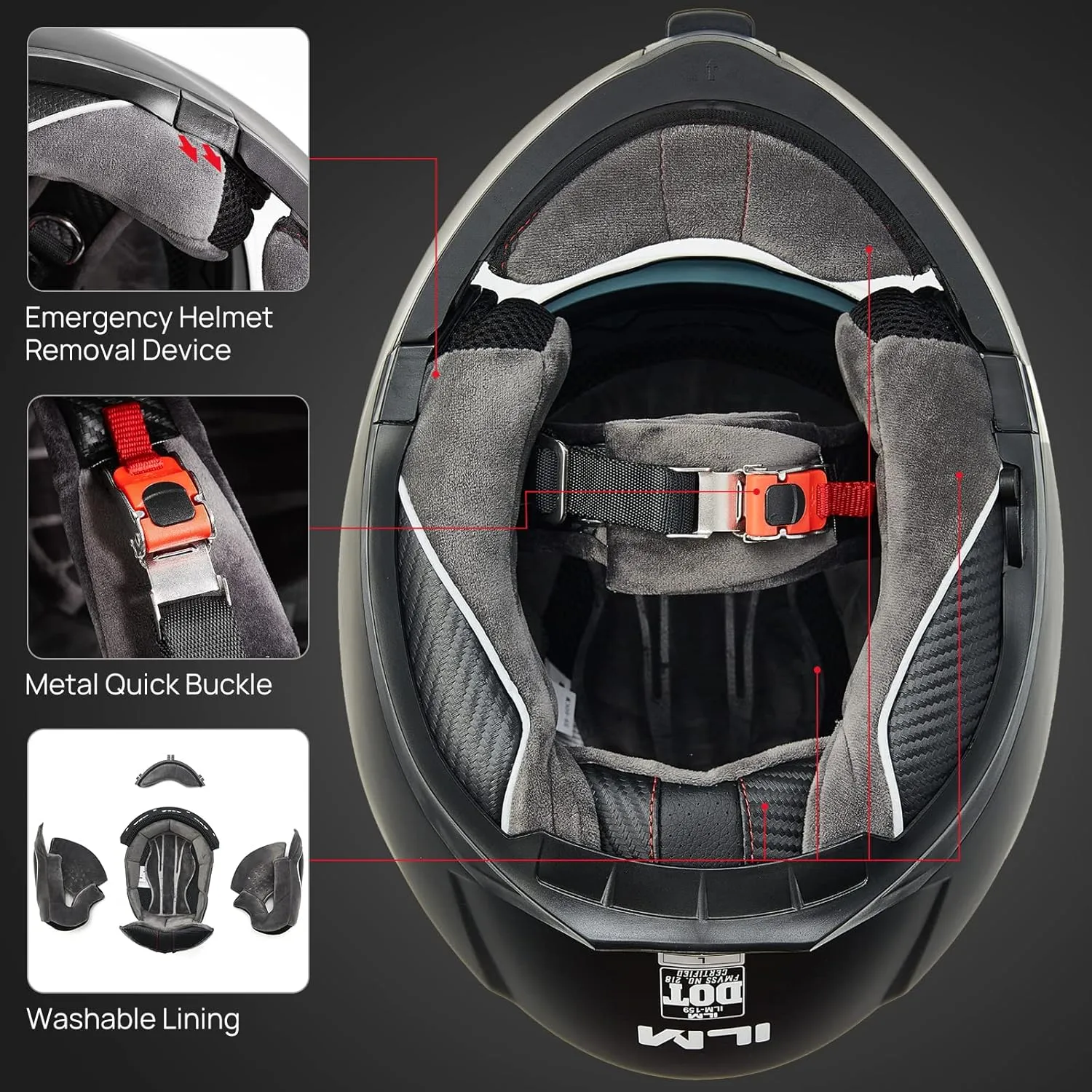 ILM Adult Motorcycle Modular Full Face Helmet Flip up Dual Visor DOT Approved Model 159(Matte Black,Large)