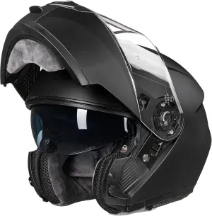 ILM Adult Motorcycle Modular Full Face Helmet Flip up Dual Visor DOT Approved Model 159(Matte Black,Large)