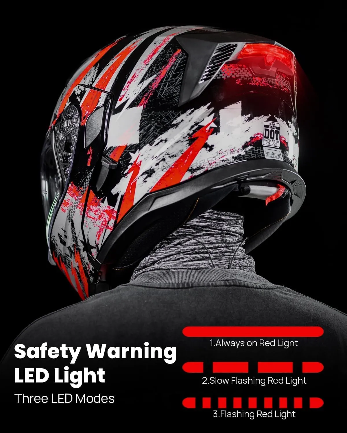 ILM Motorcycle Modular Full Face Helmet for Adult Flip up Dual Visor LED Tail Light Optional DOT