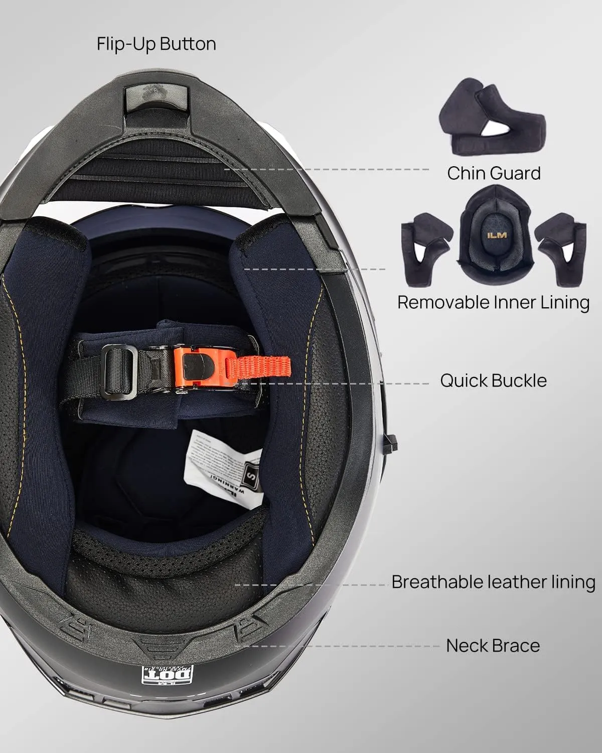 ILM Motorcycle Modular Full Face Helmet for Adult Flip up Dual Visor LED Tail Light Optional DOT