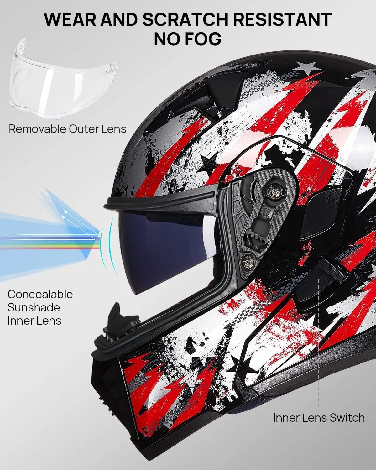 ILM Motorcycle Modular Full Face Helmet for Adult Flip up Dual Visor LED Tail Light Optional DOT
