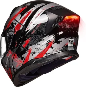 ILM Motorcycle Modular Full Face Helmet for Adult Flip up Dual Visor LED Tail Light Optional DOT