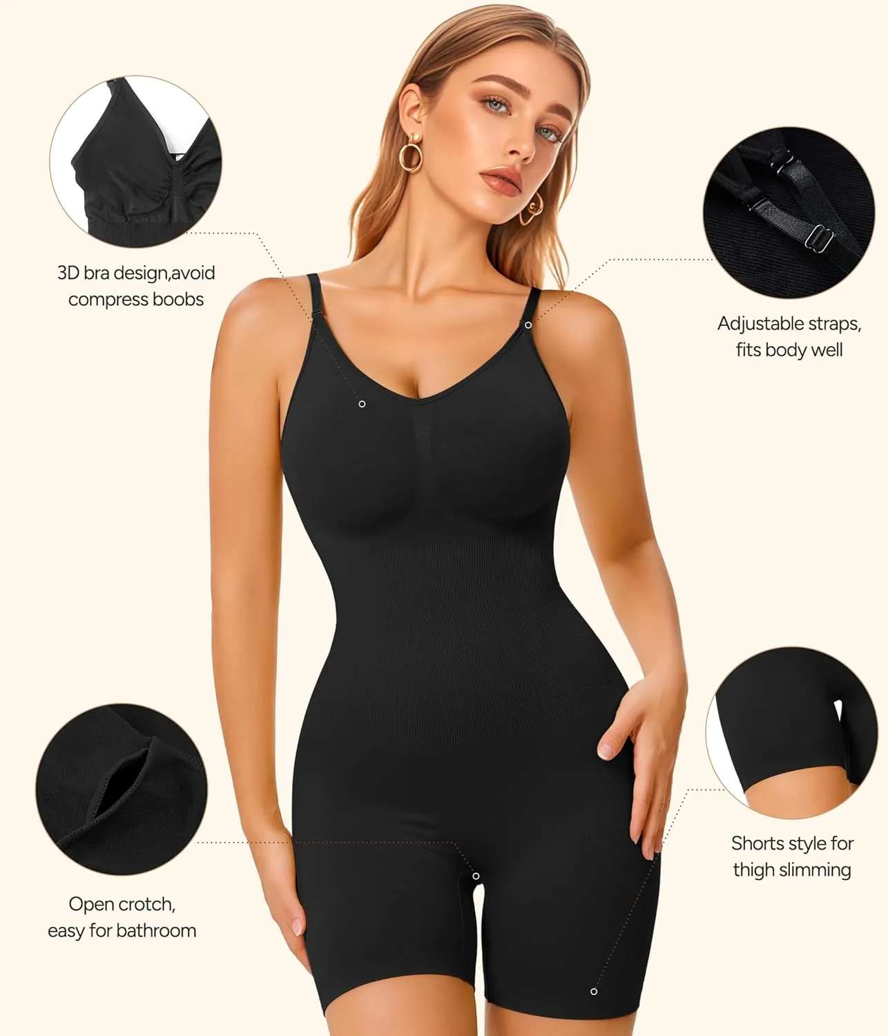Irisnaya Women Slimming Bodysuits Shapewear Tops Tummy Control Body Shaper Spaghetti Strap Camisole Leotards Bodycon Jumpsuit