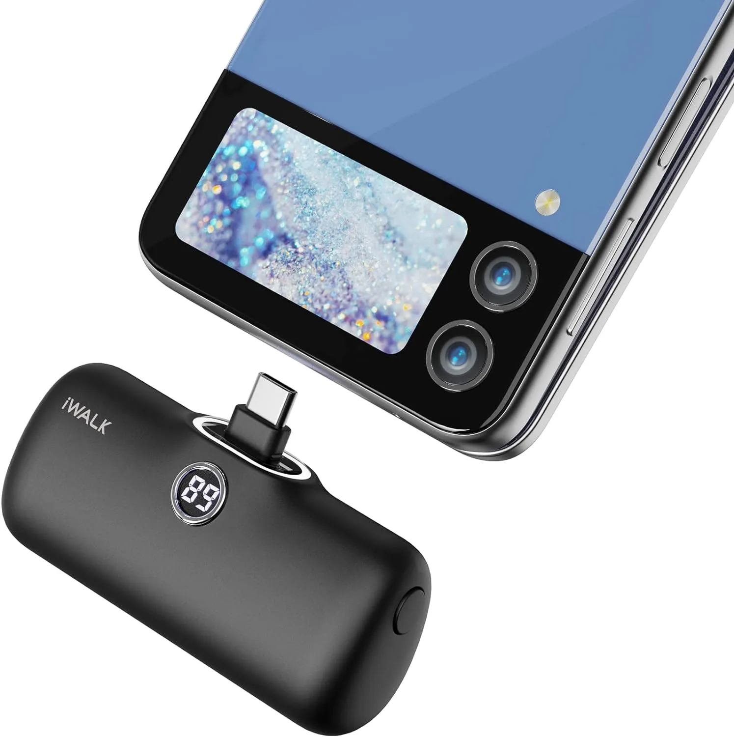 iWALK Small Portable Charger, 4800mAh 18W PD Fast Charging Power Bank with Built-in USB-C Connector, External Mini Battery Pack for Samsung Galaxy Z Flip, S24/S23, Android, iPhone 15/Pro/Max, Black
