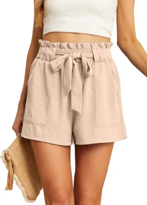 IWOLLENCE Womens Shorts with Pockets Summer Casual Shorts for Women Waist Casual Lightweight Adjustable Tie Knot Loose