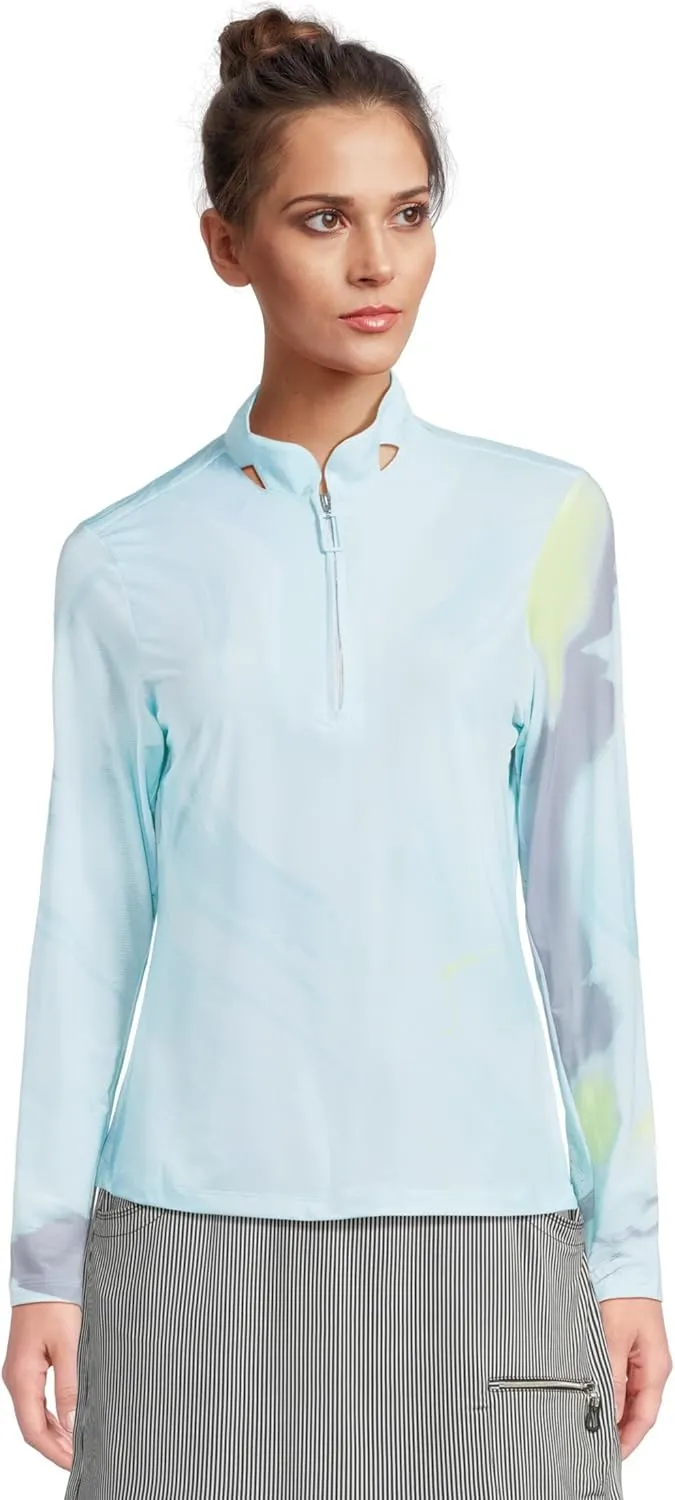 Jamie Sadock Women's Sunsense Feathers Print Long Sleeve 1/4 Zip Sun Protection Top