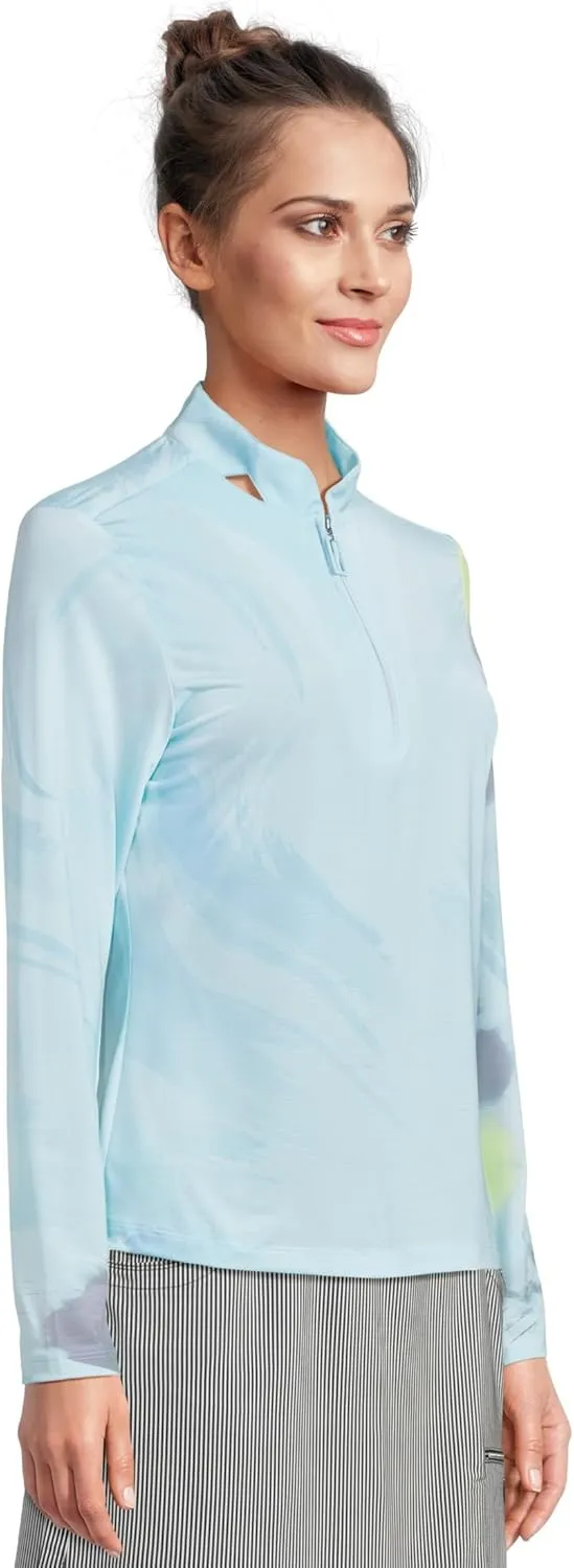 Jamie Sadock Women's Sunsense Feathers Print Long Sleeve 1/4 Zip Sun Protection Top