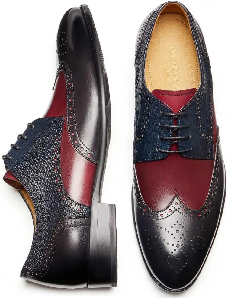Jepsengord Men's Dress Shoes Wingtip Genuine Cowhide Leather Oxfords with Brogue Formal Business Wedding Derby Shoes