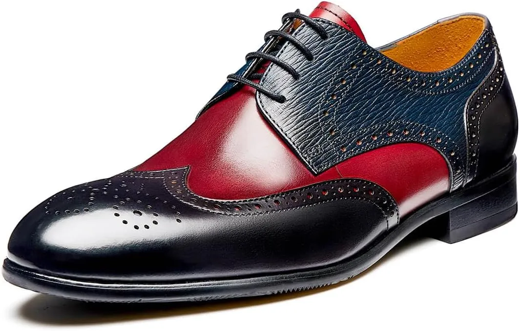 Jepsengord Men's Dress Shoes Wingtip Genuine Cowhide Leather Oxfords with Brogue Formal Business Wedding Derby Shoes