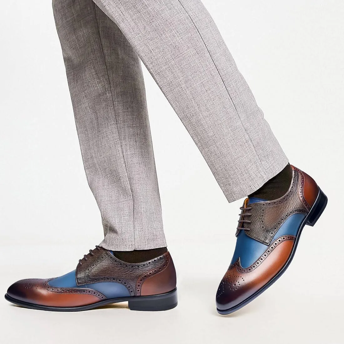 Jepsengord Men's Dress Shoes Wingtip Genuine Cowhide Leather Oxfords with Brogue Formal Business Wedding Derby Shoes