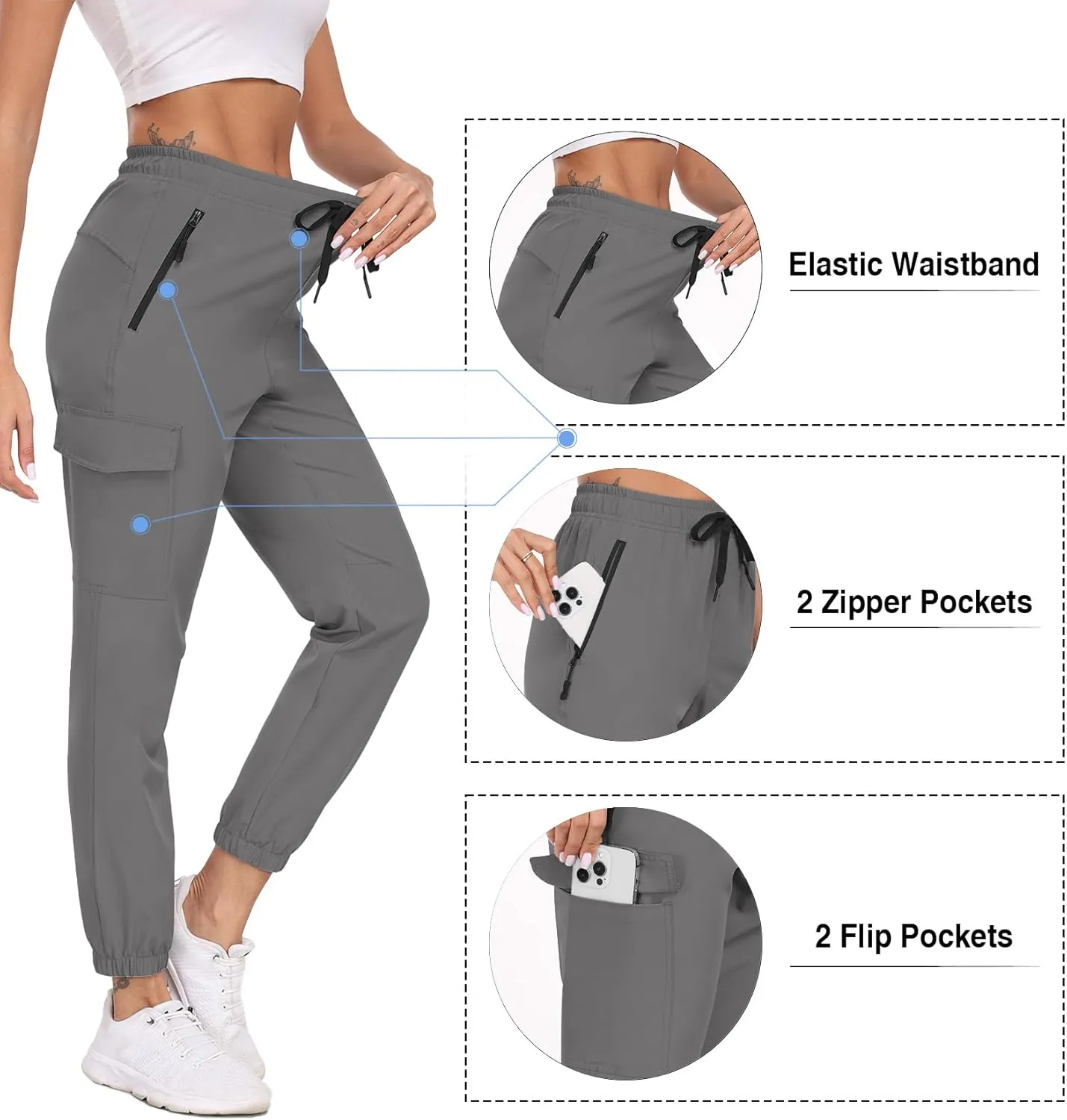 Joggers for Women Hiking Pants Lightweight Quick Dry Water Resistant Cargo Pants Athletic Travel Casual QYY24012