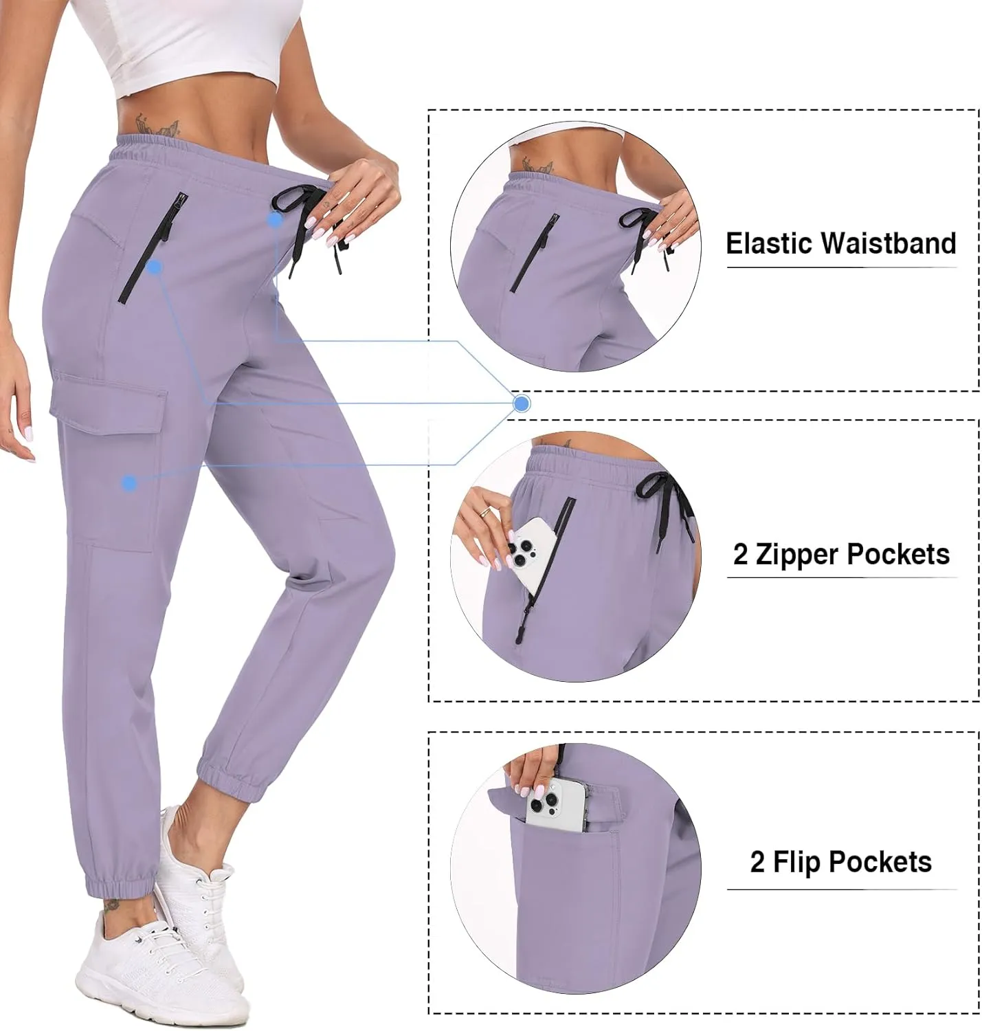 Joggers for Women Hiking Pants Lightweight Quick Dry Water Resistant Cargo Pants Athletic Travel Casual QYY24012