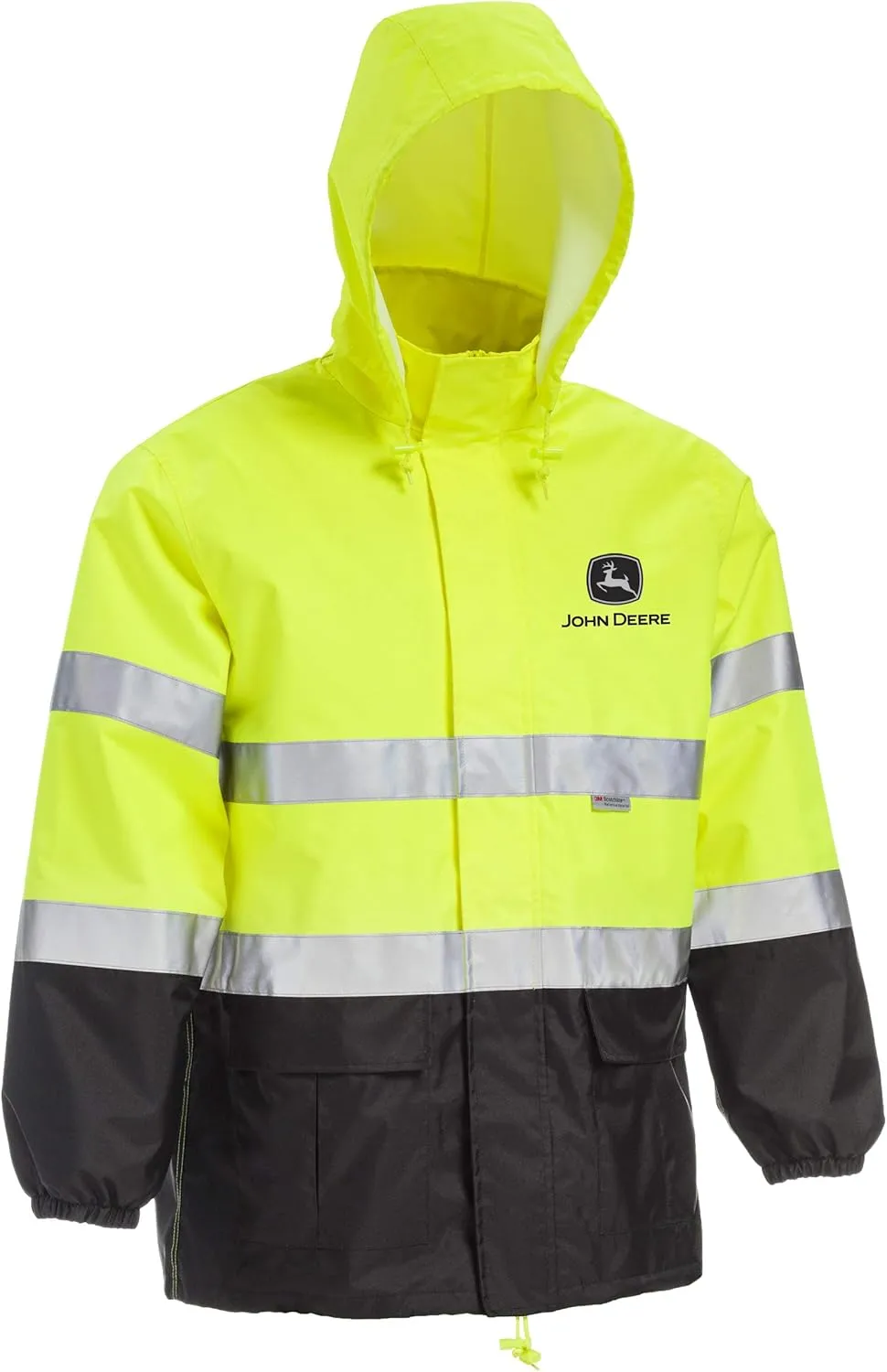 John Deere Hi-Visibility Rain Suit, ANSI Class 3, Poly Oxford with PU Backing, Hi-Vis Yellow/Black