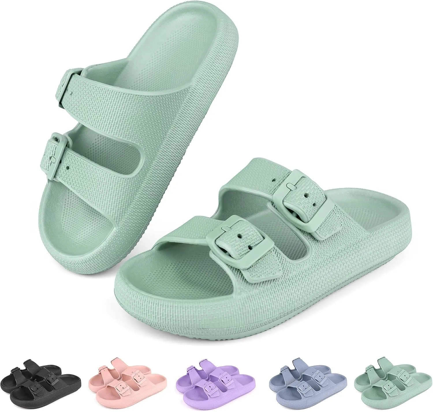 Kids Buckle Cloud Slides丨Boys Girls Slip On Sandals丨Youth Shower Flip Flops Beach Pool Shoes EVA Adjustable Summer Slippers （12 Little Kids - 7 Big Kids）