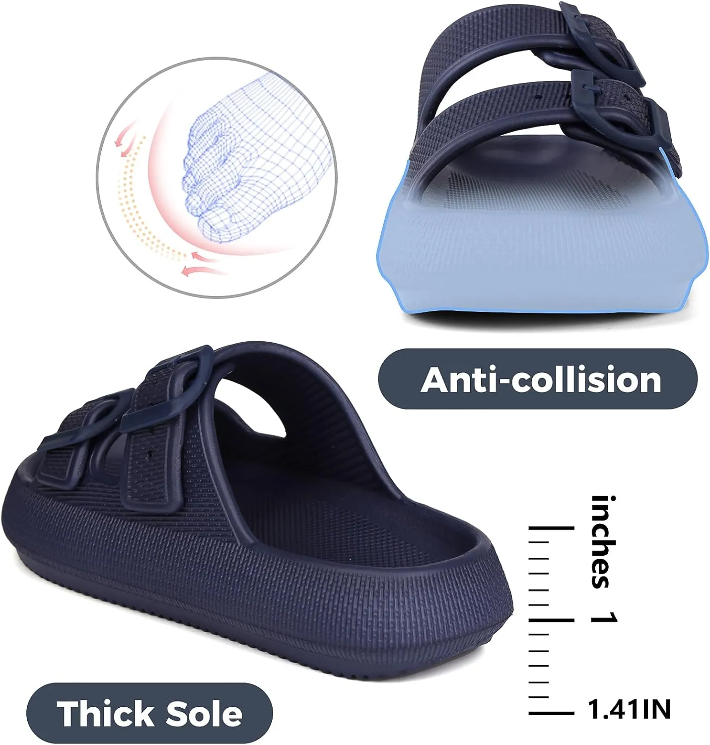 Kids Buckle Cloud Slides丨Boys Girls Slip On Sandals丨Youth Shower Flip Flops Beach Pool Shoes EVA Adjustable Summer Slippers （12 Little Kids - 7 Big Kids）