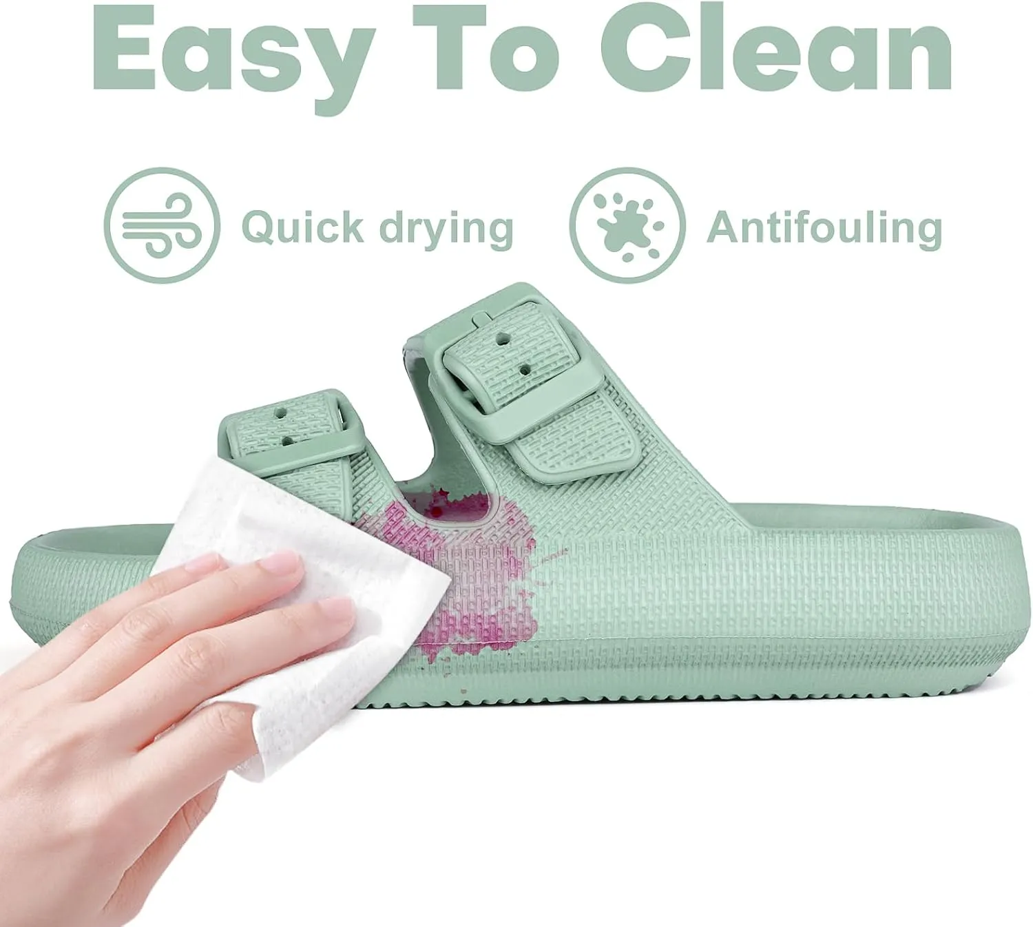 Kids Buckle Cloud Slides丨Boys Girls Slip On Sandals丨Youth Shower Flip Flops Beach Pool Shoes EVA Adjustable Summer Slippers （12 Little Kids - 7 Big Kids）