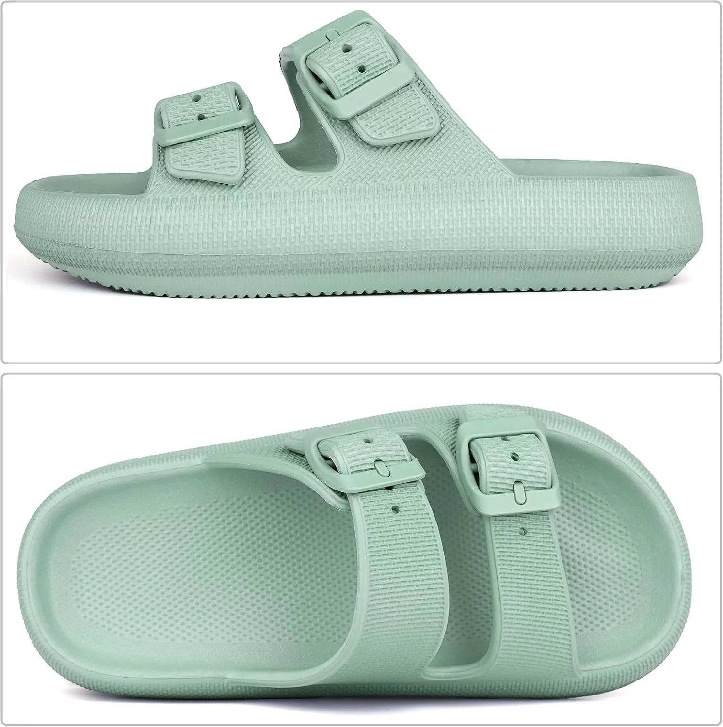 Kids Buckle Cloud Slides丨Boys Girls Slip On Sandals丨Youth Shower Flip Flops Beach Pool Shoes EVA Adjustable Summer Slippers （12 Little Kids - 7 Big Kids）