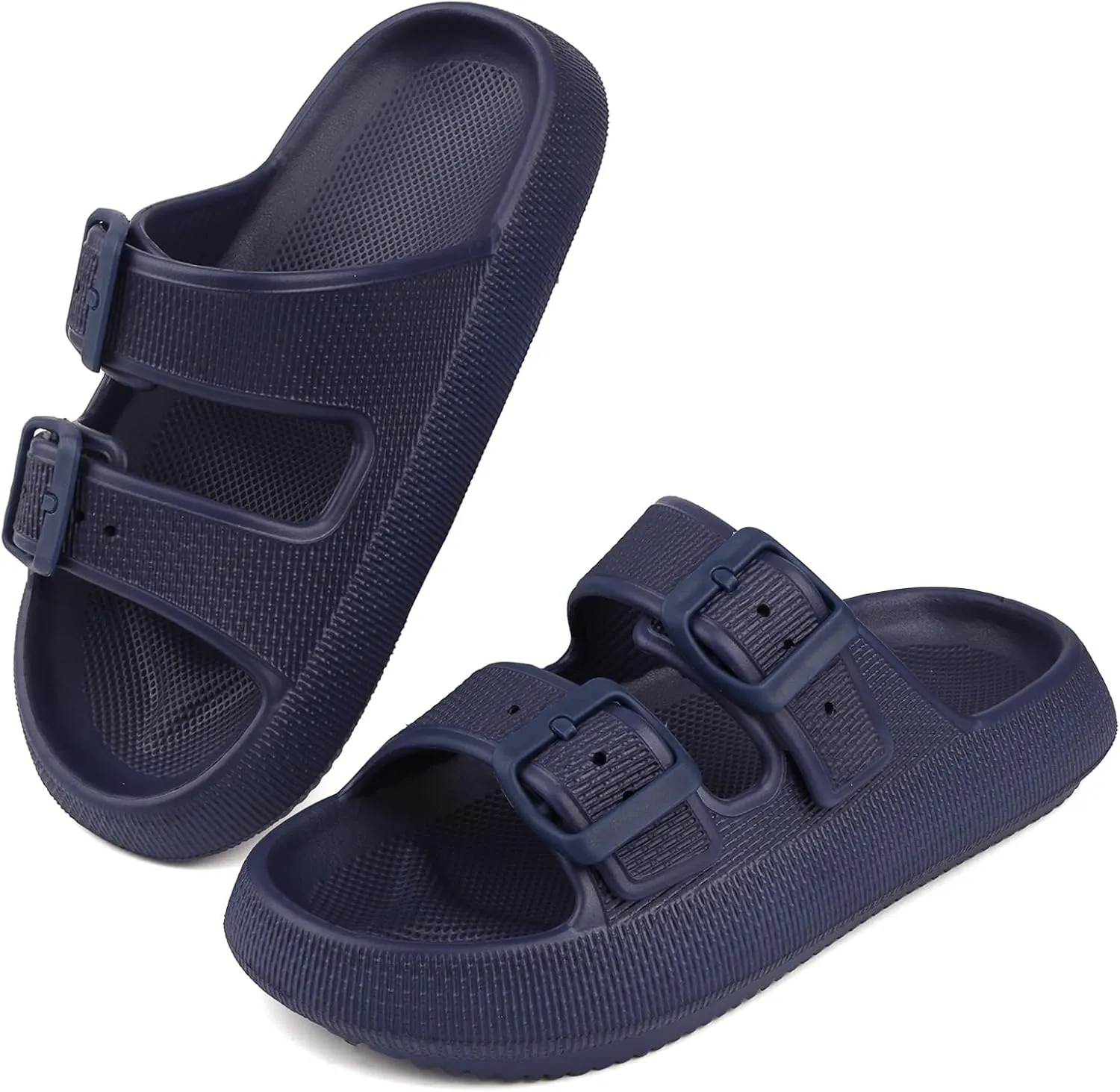 Kids Buckle Cloud Slides丨Boys Girls Slip On Sandals丨Youth Shower Flip Flops Beach Pool Shoes EVA Adjustable Summer Slippers （12 Little Kids - 7 Big Kids）