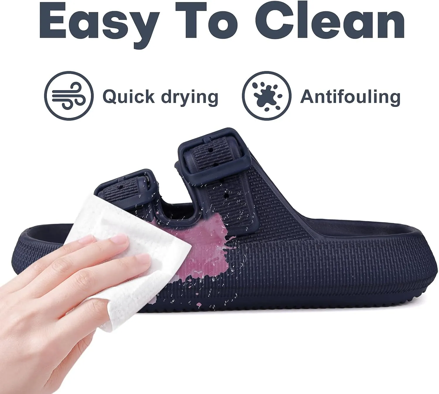 Kids Buckle Cloud Slides丨Boys Girls Slip On Sandals丨Youth Shower Flip Flops Beach Pool Shoes EVA Adjustable Summer Slippers （12 Little Kids - 7 Big Kids）