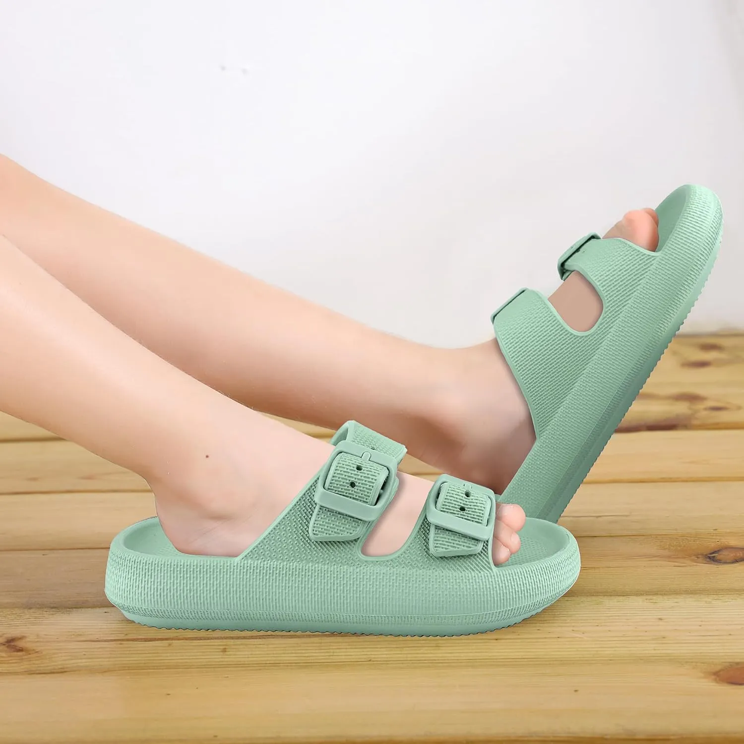 Kids Buckle Cloud Slides丨Boys Girls Slip On Sandals丨Youth Shower Flip Flops Beach Pool Shoes EVA Adjustable Summer Slippers （12 Little Kids - 7 Big Kids）
