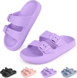 Kids Buckle Cloud Slides丨Boys Girls Slip On Sandals丨Youth Shower Flip Flops Beach Pool Shoes EVA Adjustable Summer Slippers （12 Little Kids - 7 Big Kids）