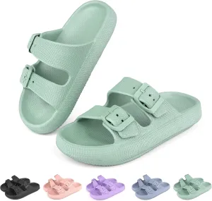 Kids Buckle Cloud Slides丨Boys Girls Slip On Sandals丨Youth Shower Flip Flops Beach Pool Shoes EVA Adjustable Summer Slippers （12 Little Kids - 7 Big Kids）