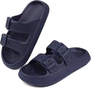 Kids Buckle Cloud Slides丨Boys Girls Slip On Sandals丨Youth Shower Flip Flops Beach Pool Shoes EVA Adjustable Summer Slippers （12 Little Kids - 7 Big Kids）