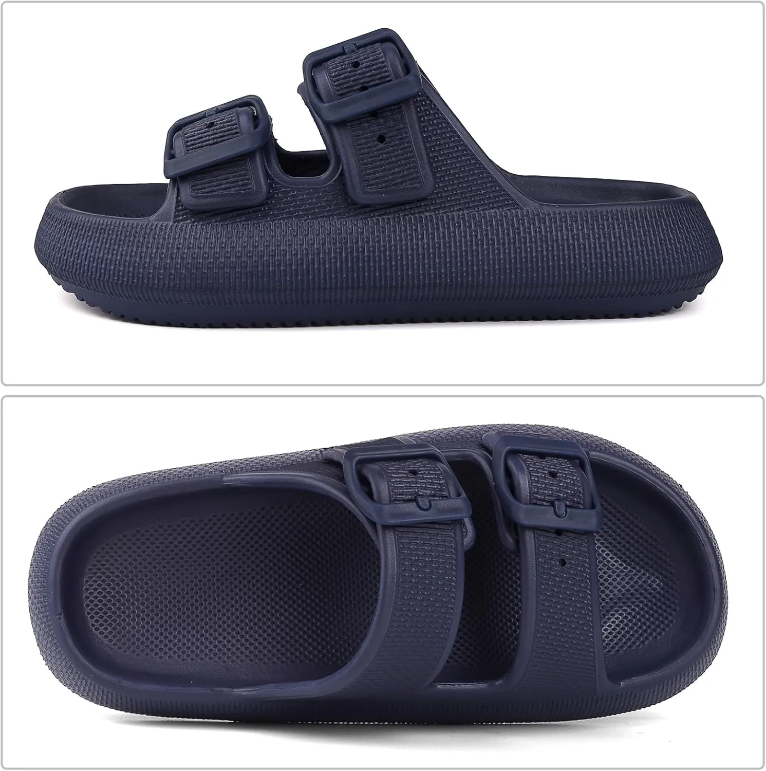 Kids Buckle Cloud Slides丨Boys Girls Slip On Sandals丨Youth Shower Flip Flops Beach Pool Shoes EVA Adjustable Summer Slippers （12 Little Kids - 7 Big Kids）