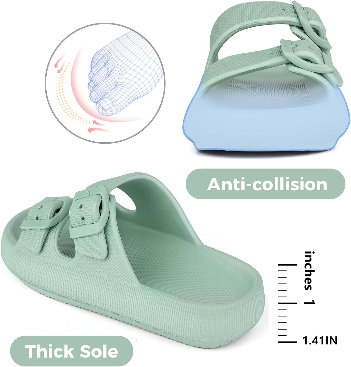Kids Buckle Cloud Slides丨Boys Girls Slip On Sandals丨Youth Shower Flip Flops Beach Pool Shoes EVA Adjustable Summer Slippers （12 Little Kids - 7 Big Kids）