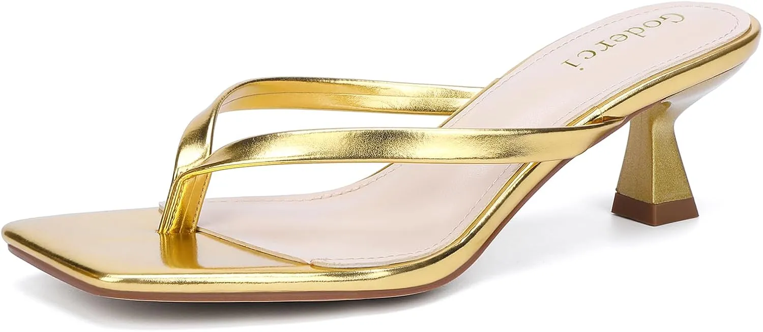 Kitten Flip Flop Thong Low Heels for Women Square Open Toe Slip On Heeled Sandals