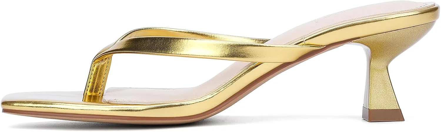 Kitten Flip Flop Thong Low Heels for Women Square Open Toe Slip On Heeled Sandals