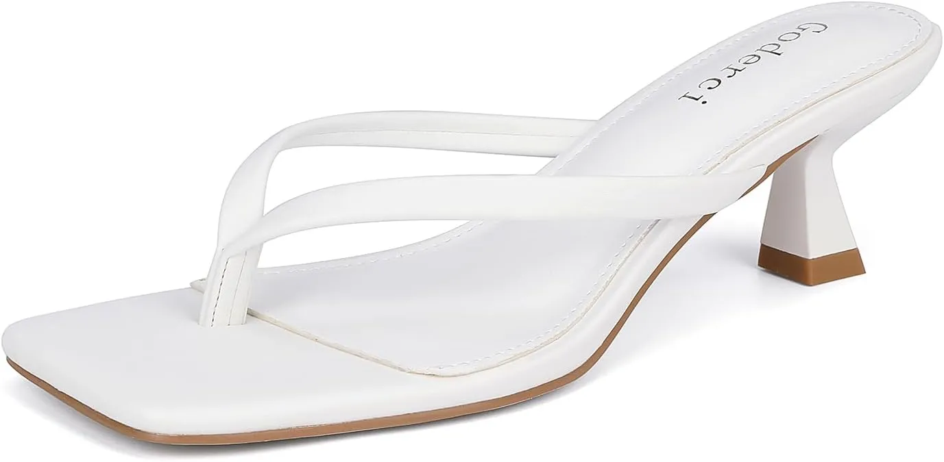 Kitten Flip Flop Thong Low Heels for Women Square Open Toe Slip On Heeled Sandals