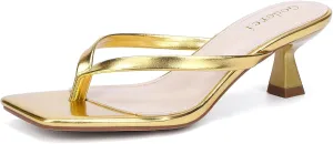 Kitten Flip Flop Thong Low Heels for Women Square Open Toe Slip On Heeled Sandals