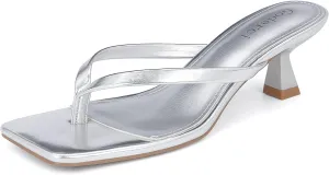 Kitten Flip Flop Thong Low Heels for Women Square Open Toe Slip On Heeled Sandals