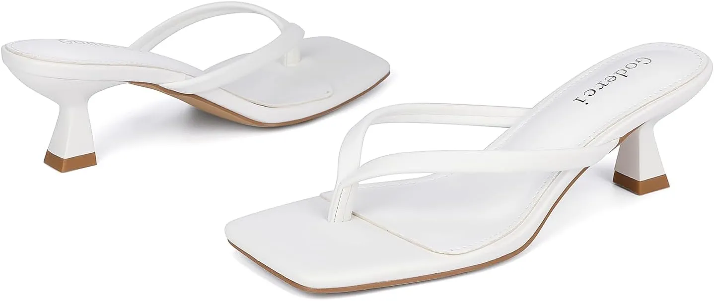Kitten Flip Flop Thong Low Heels for Women Square Open Toe Slip On Heeled Sandals