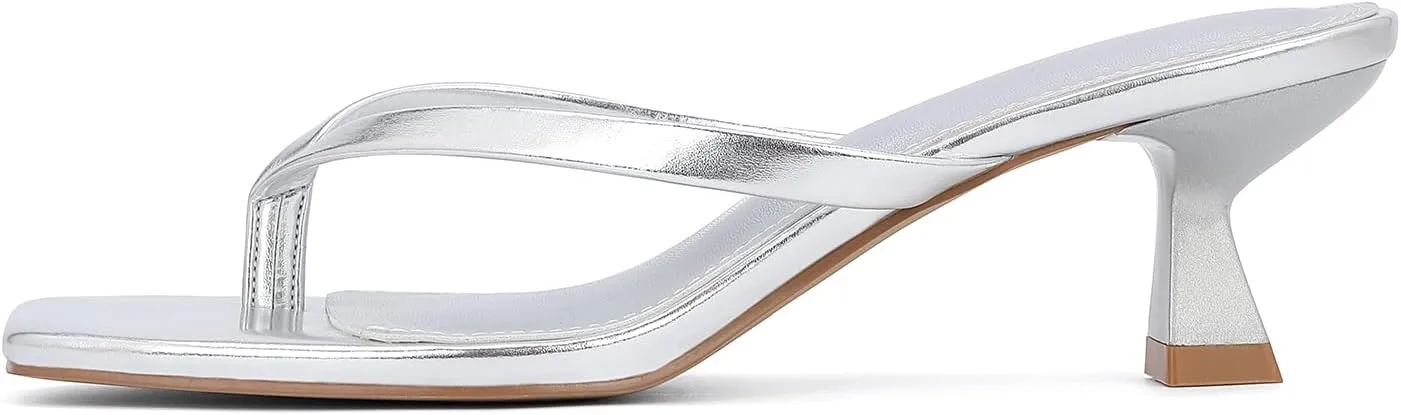 Kitten Flip Flop Thong Low Heels for Women Square Open Toe Slip On Heeled Sandals