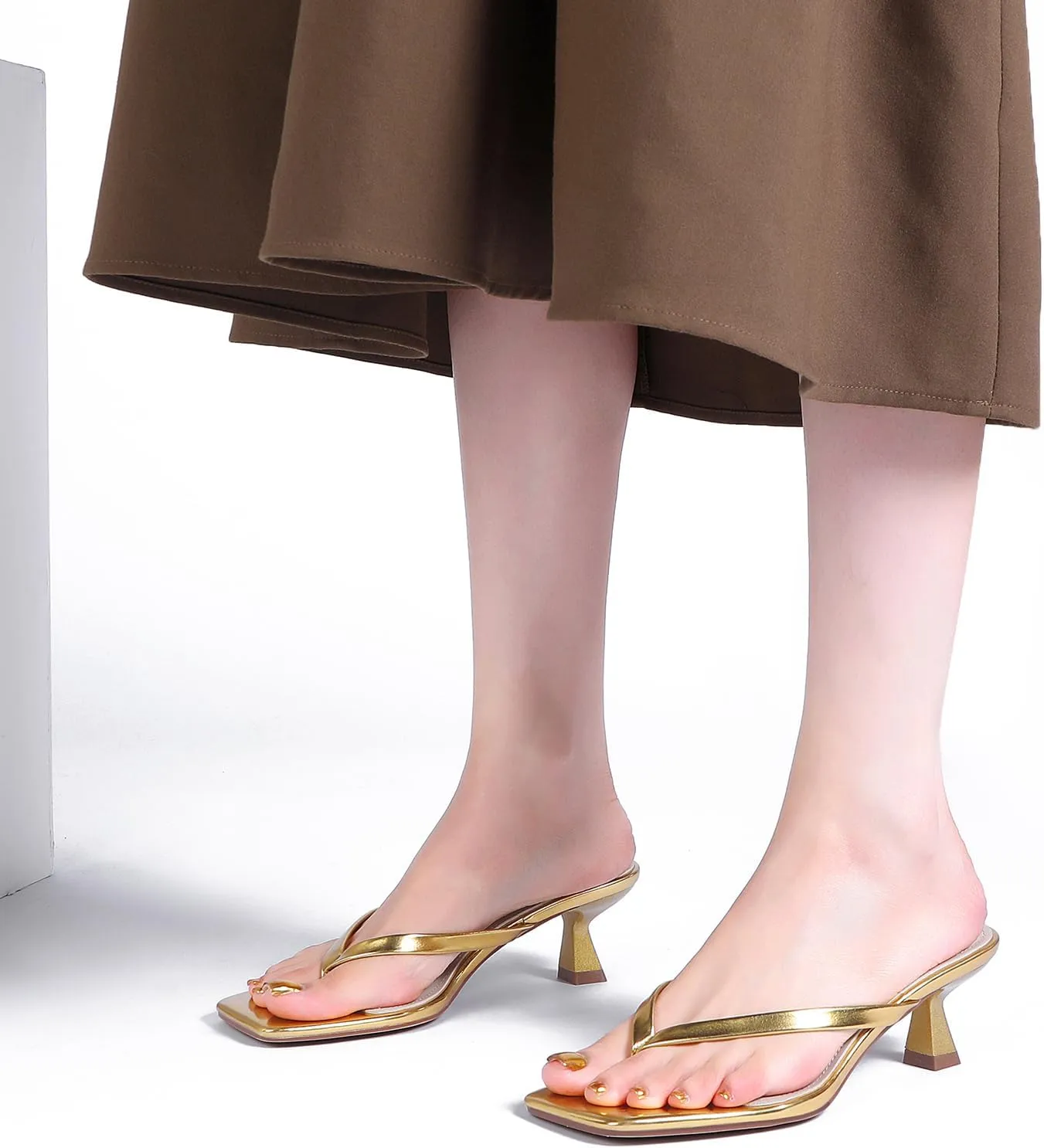 Kitten Flip Flop Thong Low Heels for Women Square Open Toe Slip On Heeled Sandals