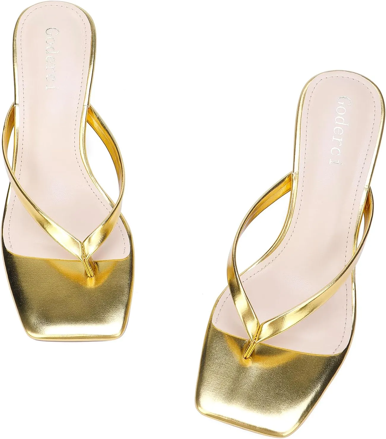 Kitten Flip Flop Thong Low Heels for Women Square Open Toe Slip On Heeled Sandals