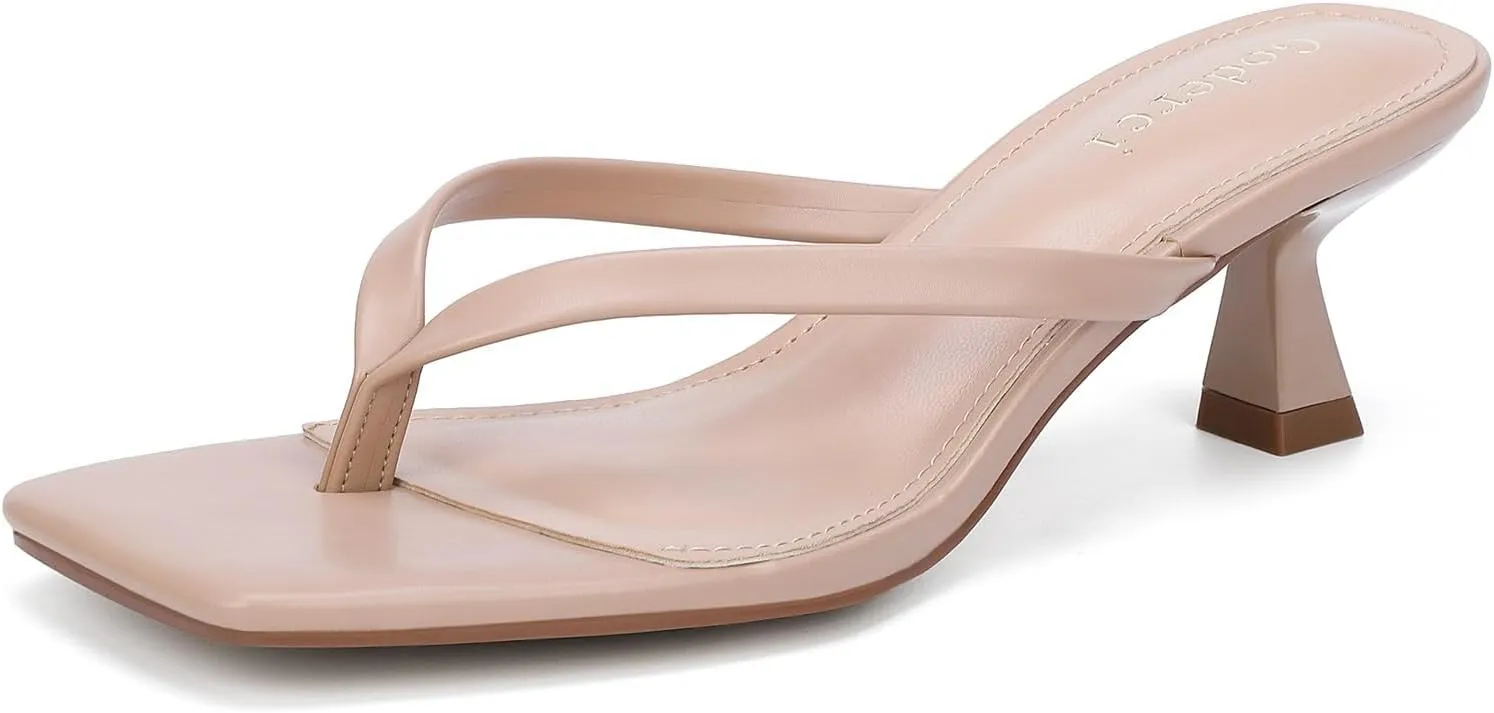 Kitten Flip Flop Thong Low Heels for Women Square Open Toe Slip On Slide Sandals