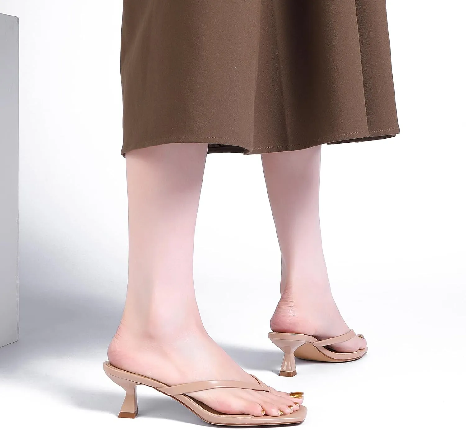 Kitten Flip Flop Thong Low Heels for Women Square Open Toe Slip On Slide Sandals