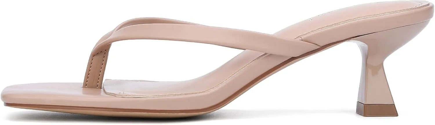Kitten Flip Flop Thong Low Heels for Women Square Open Toe Slip On Slide Sandals