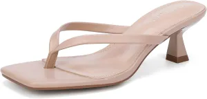 Kitten Flip Flop Thong Low Heels for Women Square Open Toe Slip On Slide Sandals